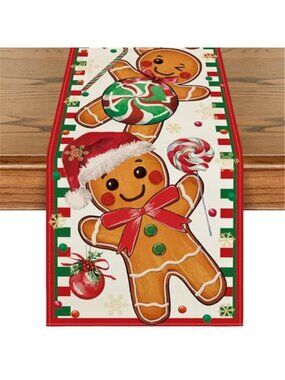 Red Table Runner Polyester Cartoon Kitchen Dining Decor Party Holiday 60 Inch